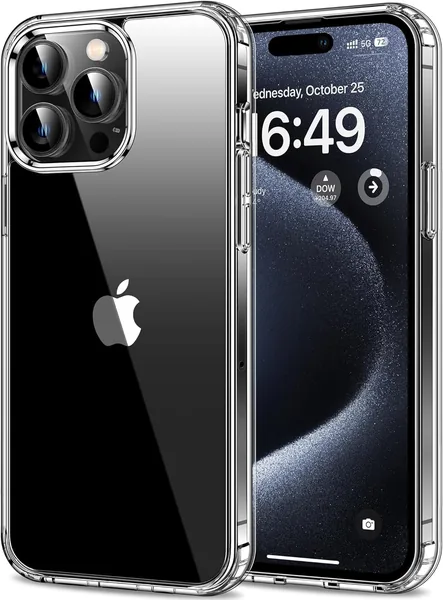 Clear Case for iPhone 15 Pro Max, Anti-Yellowing Transparent Slim TPU Cover, Shockproof Protective Phone Case with Raised Screen & Camera Bezels, Wireless Charging Compatible