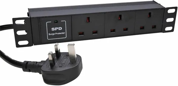 kenable 10 Inch PDU Power Strip 3 Way UK Sockets Surge Protected 1.8m Cable for Small Data Cabinet SOHO Network Rack 13A 250V