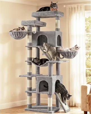 Árbol para Gatos Feandrea de Sisal, Torre con Rascador, Gris Claro, 55x45x205 cm