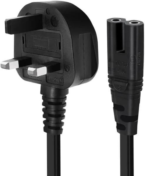 Figure 8 Power Cord - 2 Pin IEC C7 Universal UK Plug Power Cable for PS4 PS5 LG Philips Toshiba Sony Sharp Panasonic HP LED Flat TV UK Wall Cable 1.8M (BLACK)