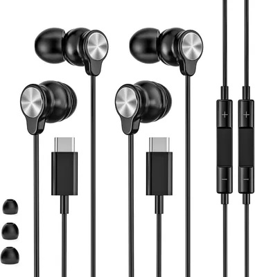 2 Pack USB C Headphones Wired Earbuds Samsung Galaxy iPhone Clear Mic Noise Isolate Best Deal