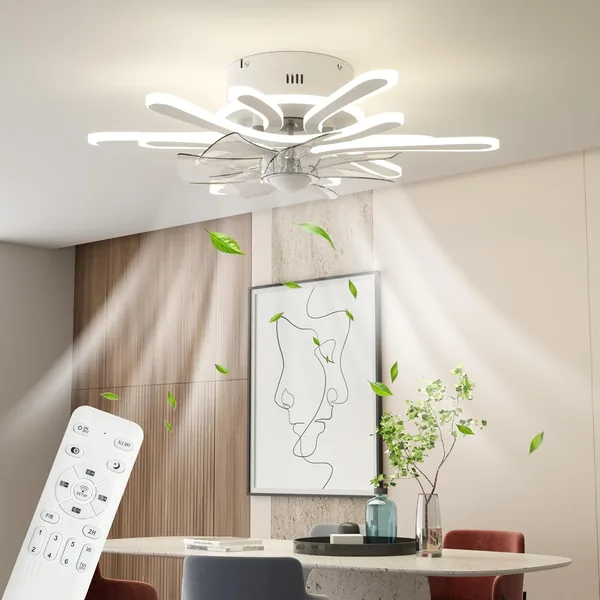 YUEEU Plafond Ventilateur avec Éclairage LED Lumière de Plafond à Télécommande, Dimmable Silencieux Lampe Reversible Moderne Luster pour Salon