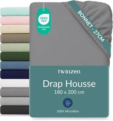 Matelas ajusté Twinzen 180 x 200 cm avec coin de 30 cm, Anthracite, Oeko-Tex - 42% de réduction