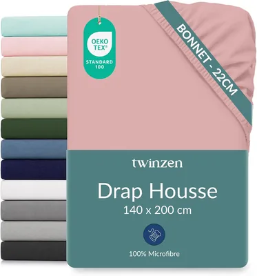 Twinzen Faites Feuille 140 x 190/200 cm avec Coin de 25 cm, Rose, Oeko-Tex - 17% de Réduction