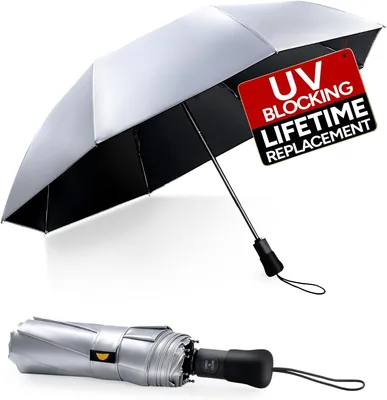 Paraguas Chakipee Doblable Protección UV UPF 50+, 106/116 cm Parasol Sol Plata Compacto Anti-Viento, Ligero Menos 390 g Auto - Mejor Oferta