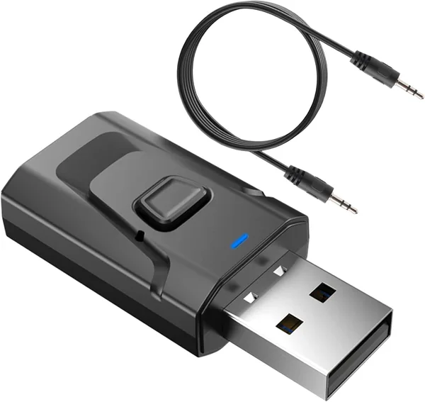 Adaptador Bluetooth USB 5.0 Transmisor y Receptor 2 en 1 con Jack de 3.5 mm, Audio Inalámbrico de Baja Latencia para TV, PC, Coche, Altavoces
