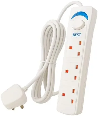 Power Extension, 3 Way Power Strip Extension Cord, 5M Long Bold Cable, Universal Sockets for Home & Office, 1700W Heavy Duty Extension Board, White