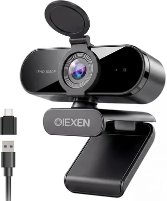 OIEXEN 1080P Webcam with Microphone,Auto Exposure,90°FOV,Privacy Cover,USB-A to C Adapter,Plug & Pla