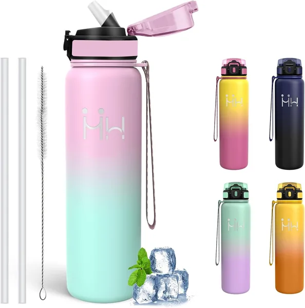 Insulated Water Bottle, 1 Litre Water Bottle, BPA Free, Water Bottles with Straw, Leakless, Thermal Bottle