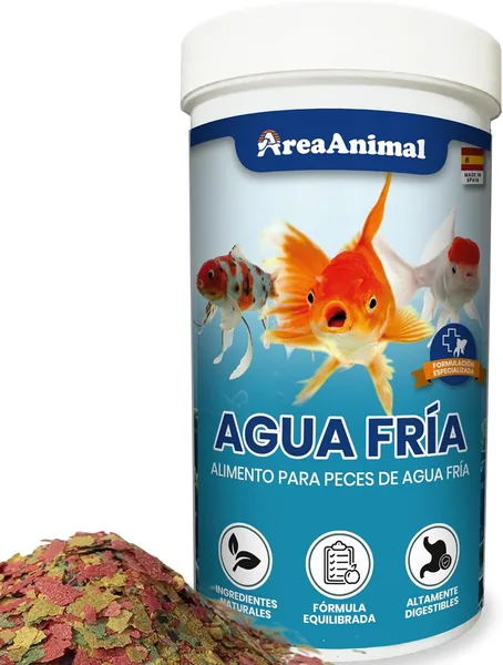 AreaAnimal - Comida para Peces de Agua Fría, 50G/250ML, Alimento para Goldfish y Cualquier Pez de Agua Fría Enriquecido con Vitaminas y Minerales