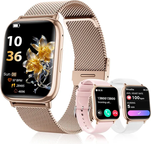 SLOKSFil Reloj Inteligente para Mujer con Llamadas, 1.83" HD, Frecuencia Cardíaca, SpO2, Presión Arterial, Sueño, IP68, 120+ S
