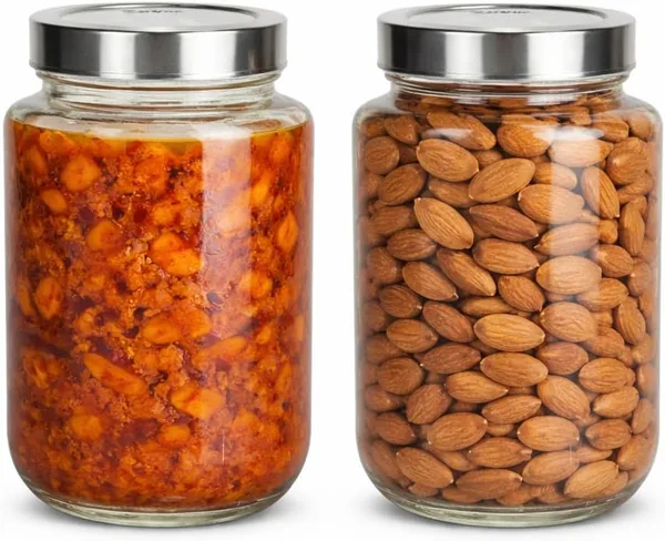 माहन्तिक 3000ml ग्लास जार किचन स्टोरेज के लिए (3किग कैपेसिटी) - एयरटाइट स्टेनलेस स्टील लिड कंटेनर अचार पिकल, गही,