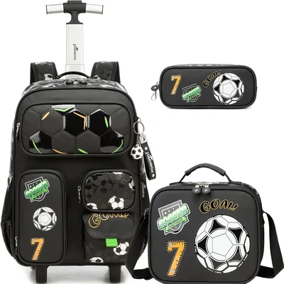 HTgroce Ensemble de valises scolaires pour élèves du primaire - 3 valises de voyage - Noir mat - 7 ballons de foot