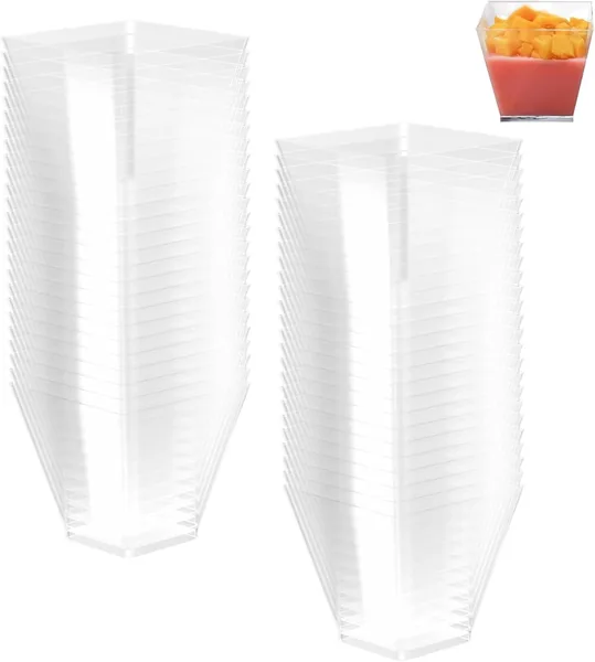 Ravytha 50 Pcs Finger Food Reusable Containers Square Clear Dessert Cups Dessert Cups for Pudding, Mousse and Ice Cream