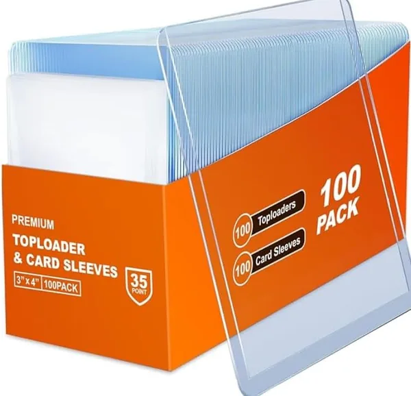 Top Loaders & Card Sleeves Combo 200 Pack - 3" x 4" Rigid Hard Plastic Holders + Soft Penny Sleeves for Hockey, Baseball, Sports Trading Cards