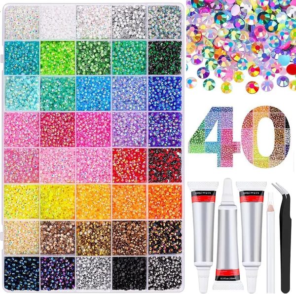 40 Colors 32000Pcs Resin Jelly Rhinestones for Bedazzling, Multicolor 3mm Flatback Gems for Diamond Art