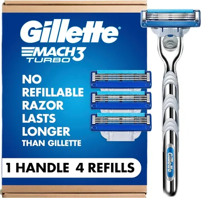 Gillette Mach3 Turbo Razors for Men, 1 Handle, 4 Blade Refills