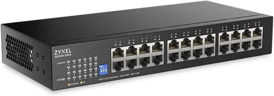 Commutateur réseau Zyxel 24 ports | Commutateur Ethernet Gigabit non géré | 24 ports GbE | Dip commutable | Sans ventilateur | Montage mural et en rack