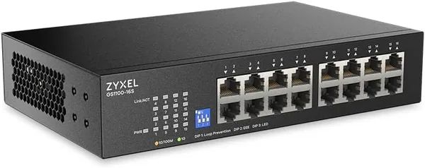 Zyxel 16-Port Network Switch | Oavligt utvecklad Gigabit Ethernet Switch | 16 x GbE Portar | DIP-styrbar | Fritt ventilator | Vall & Rack montering