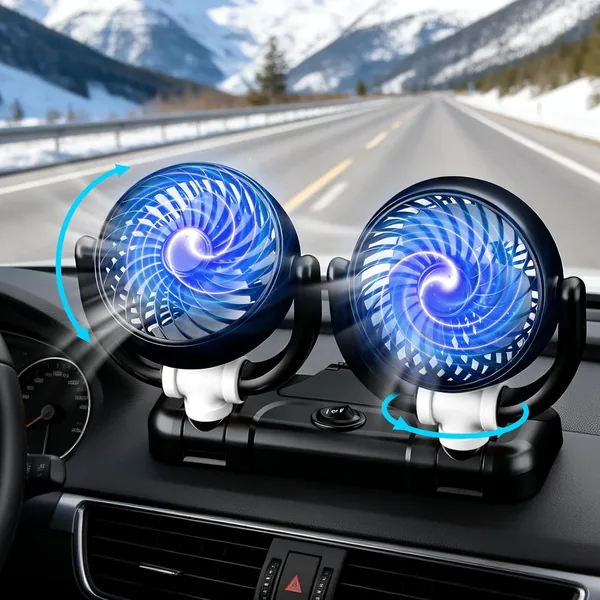 Exsivemy Autolüfter, USB-Lüfter, 360° drehbarer Doppellüfter, 2 Geschwindigkeitsstufen, Autolüfter für LKW, Van, SUV, RV (Blau)