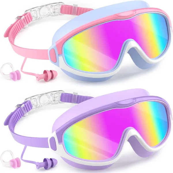 Cooloo Kids Goggles 4-14, Wide View Swim Goggles Anti-fog & UV