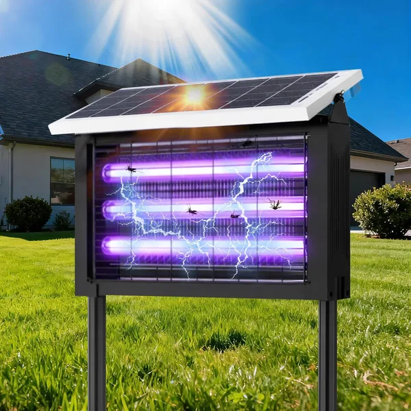 Solar Bug Zapper Outdoor, Waterproof Mosquito Zapper with 3000V Powerful Dual Grid & 20W Solar Panel, Fly Zapper Fly Trap Insect Killer for Patio Yard Home Kitchen Camping