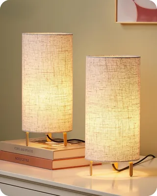 Lámparas de mesa EDISHINE 2, Lámpara de lino, Bombillas LED de 4W incluidas | Lámpara de mesa moderna con marco de metal, Base E27, 2700 K para sala de estar
