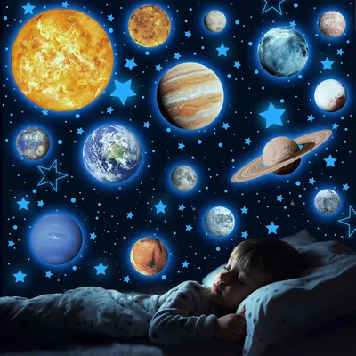 Meeyoga 780 Piezas Calcomanías de Pared del Sistema Solar, Planetas Brillantes para Techo, Pegatina Decorativa Luna Galaxia C - 25% Descuento