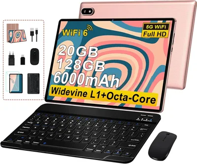 Tablette Gemini AI 10 pouces, Android, 128 Go + 2 To TF, Octa-core, Widevine L1, GMS, 5G Wi-Fi, Caméras 5MP+8MP