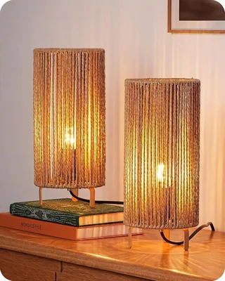 Lámparas de mesa EDISHINE 2, Lámpara de papel trenzado, LED de 4W incluidas | Lámpara moderna con marco de metal, Base E27, 2700 K para salón