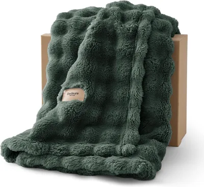 BEDSURE Cuddly Blanket Fluffy Bubble Blanket - Dunkelgrön, 130 x 170 cm | Sofablankett, Dick Fleeceblanket, Throw Blankett