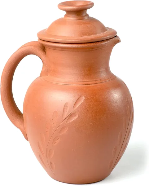 ARK Handmade Terracotta Water Jug with Lid - Traditional Clay Serving Pitcher, Easy-Pour Spout, Medium - 2 Liters