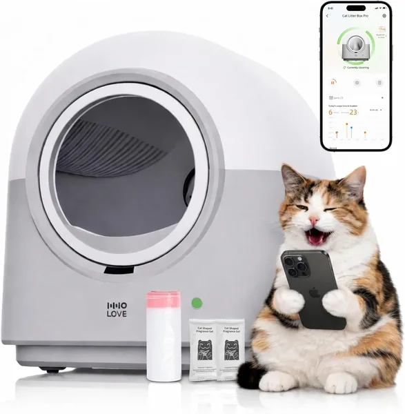 Automatic Litter Box HHOLOVE Self Cleaning 360 Safety Sensors Odor Control Weight Monitor 60L Large Capacity