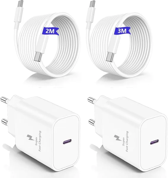 Chargeur USB C 45W pour iPhone 17 Pro Max/16/15, Câble USB C de charge rapide [2M+3M]