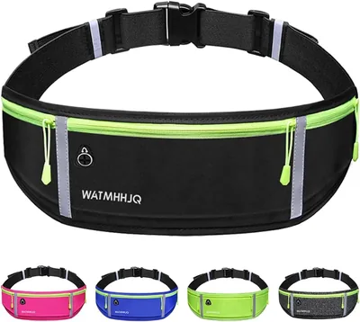 Pack para correr en la cintura con 3 bolsillos, impermeable, para senderismo, gimnasio y viajes. Ajustable - Accesorios, Negro/Blanco