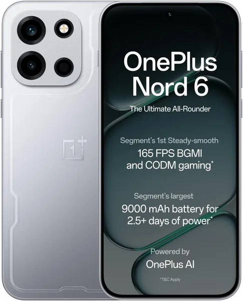 OnePlus Nord 6 (8GB+256GB) क्विक सिल्वर, 19% ऑफ - सबसे तेज़ 165FPS गेमिंग