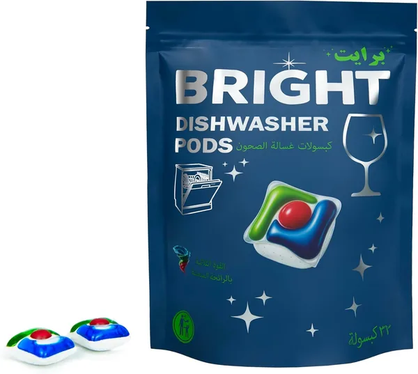 BRIGHT 3-in-1 Dishwasher Pods - Fresh Scent, Deep Clean, No Pre-Rinse Needed (32 Pods)