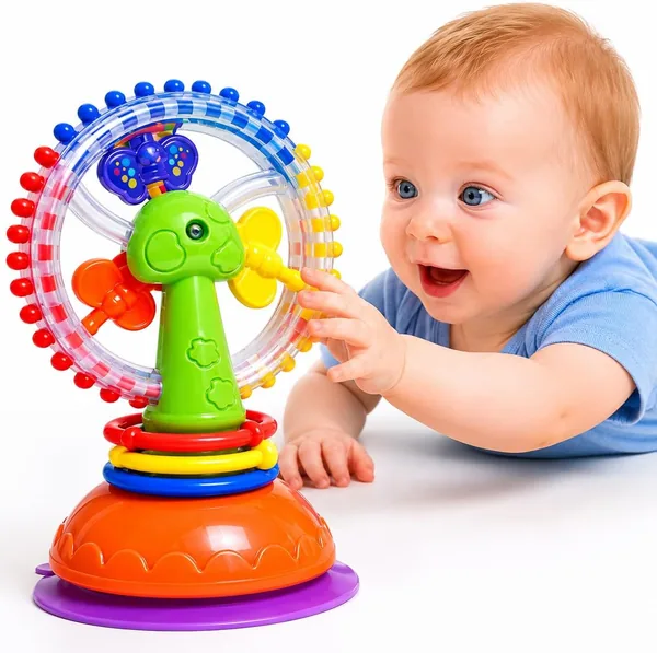 Brinquedo Educativo para Bebê - Roda Gigante Giratória Colorida com Chocalho Sensorial