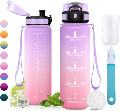 Bouteille d'eau JAPORIA 1L, bouteille filtrante sans BPA pour sport, bureau, yoga et camping avec marqueur horaire