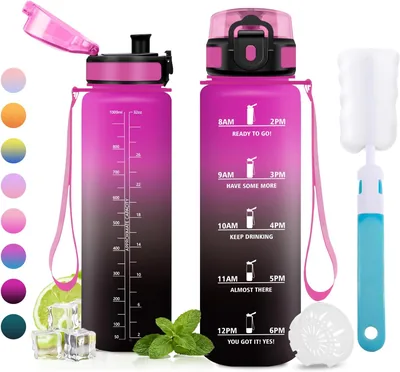 Bouteille d'eau JAPORIA 1L, Bouteille Motivation, Filtrée avec Marqueur Horaire pour Yoga, École, Bureau - Meilleur Prix