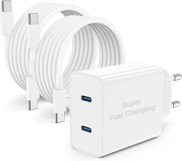 Chargeur rapide USB C 45W pour Apple iPhone 17/16 Pro Max, iPad Pro/Air - Adaptateur secteur 2 ports, câble USB C 2m