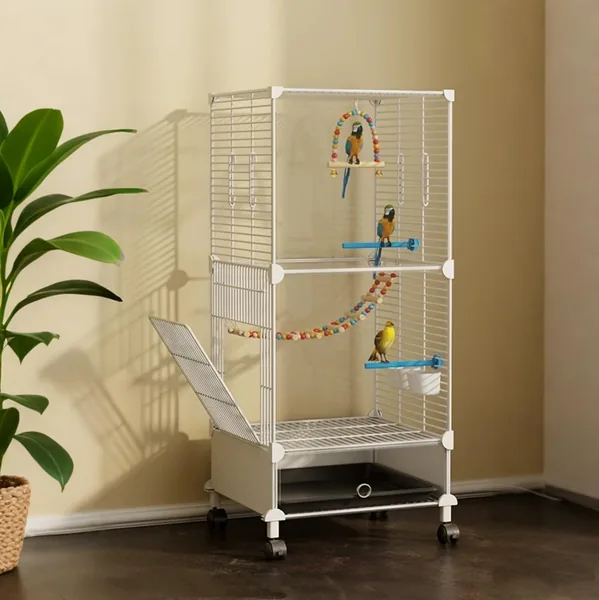 U HOOME Bird Cage Parakeet Cage with Bird Toys & Slide-Out Tray, Medium Flight Cages for Birds, Wide Birdcage for Parrots Cockatiels Conure Budgie Canary Finch Lovebird