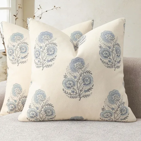 Vintage Floral Print Pillow Covers 18x18 Set of 2
