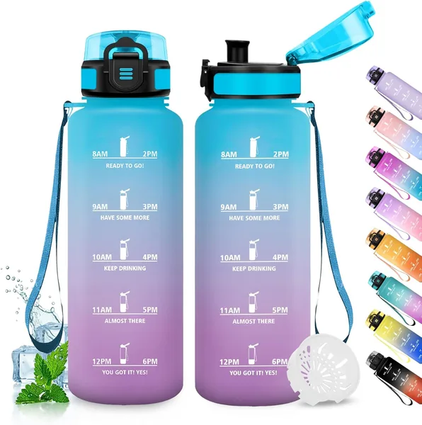 JAPORIA Motivational Water Bottle 1.5 Litre Leak Free Gym Water Bottle with Time Marking, 1 Click Open, BPA Free Water Bottles for Adult, Running, Yoga, Office, Gym