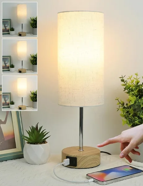 MILLUXXi Lampe de Chevet Tactile avec Double Port USB et 3 Niveaux d’Intensité (1, Veinage du bois) - 5% Off
