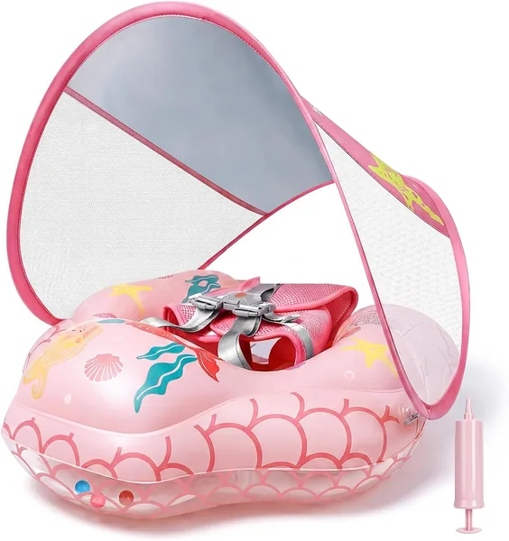 IEEILULU Anello da Nuoto per Bambini UPF50+ con Ombreggiatore Estraibile, Adesivo Riparazione per Piscina, Spiaggia, Holi - Miglior Affare