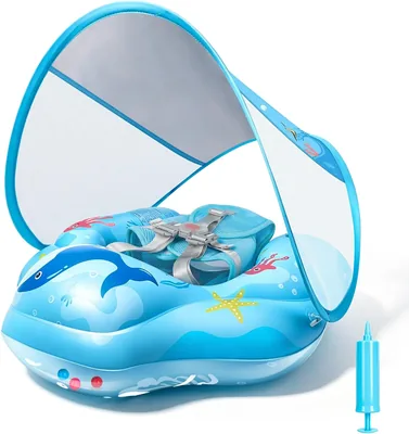 IEEILULU Anello da Nuoto per Bambini UPF50+ con Ombreggiatore Estraibile, Adesivo Riparazione per Piscina, Spiaggia e Holi - Migliore Affare