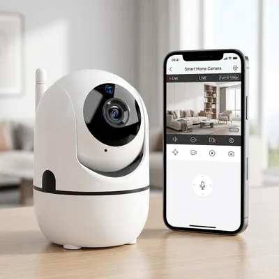 Cámara WiFi 1080p HD para vigilancia remota, cámara de seguridad interior para monitor de bebé y cámara de perro con sirena