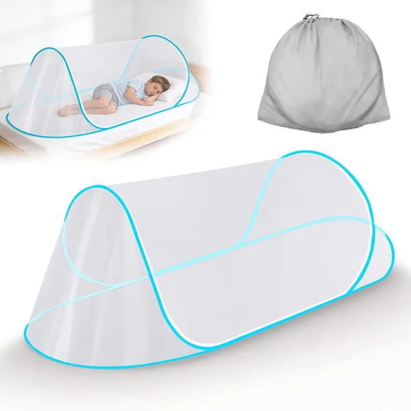 Pop up Mosquito Tent for Single Bed, Portable Travel Net with High-Density Mesh, Foldable Outdoor Screen Tent with Fiberglass Frame & Carrying Bag for Camping, Dorm & Patio