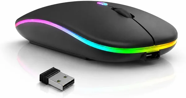 Mouse Sem Fio Recarreg vel Wireless Bluetooth Optico Led Rgb Colorido Ergon mico Usb 2.4 Ghz Notebook Computador Pc - Pazie